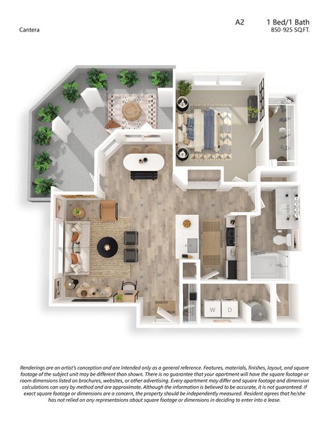 Floor plan for 1 bed, 1 bath, 850 sqft